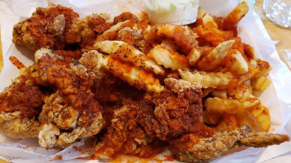 A perfect 7 wing dinner, fried hard, salt & pepper, hot sauce. The way it should be.