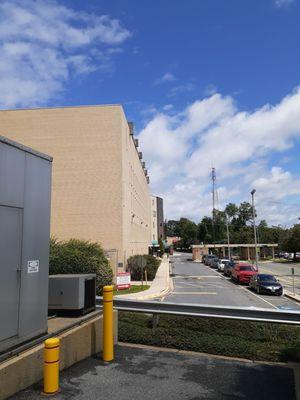 Back of large building in which dentist located