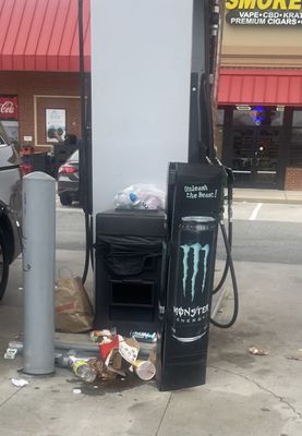 Garbage overflowing at all the gas kiosks