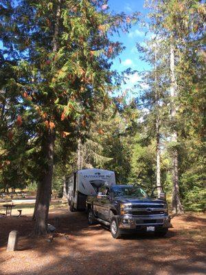 Setting up camp at spot #68 at Indian Creek Campground. Full Hook-ups in this area.