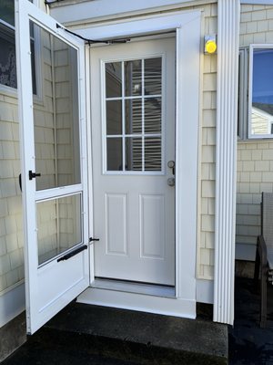 Thermatru exterior door doors/ Provia storm door installed 02169