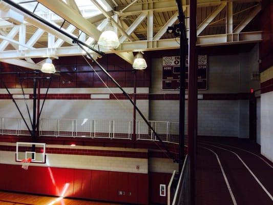 2nd floor running track inside athletic facility.  A real beautiful facility.