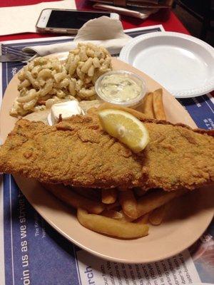 Corn meal fish fry. Homemade mac salad