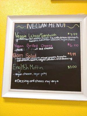 Vegan menu.