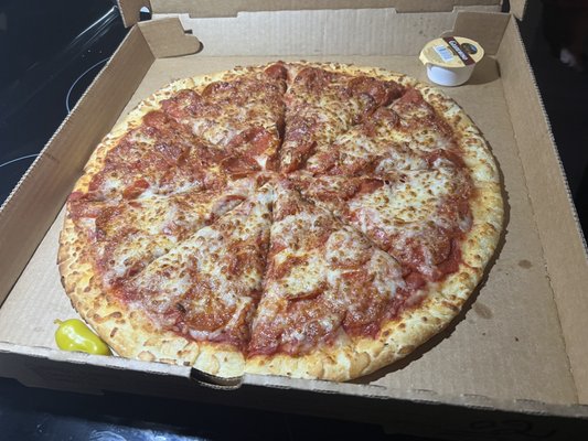 New Yorker pizza double pepperoni double cheese ... we added extra cheese and extra pepperoni to make sure we got the full experience :)