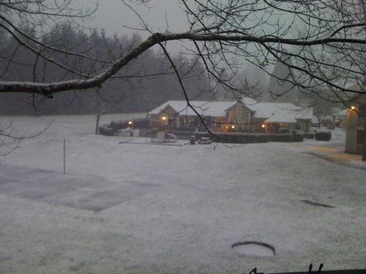 View of the clubhouse during the snow