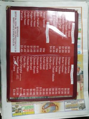 Lahori chaska menu