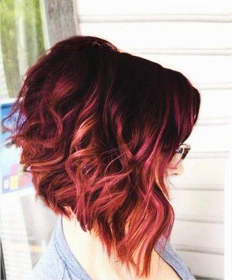 Auburn ombré, with an A line cut.