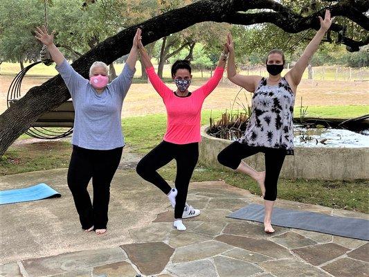 Friends and fun at the Hyatt's Windflower Spa yoga class.