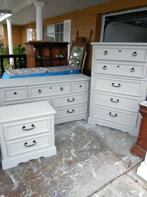 Gray dresser set.