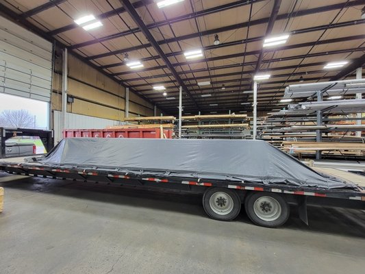 One of the many tarped loads that we have done.

Our tarps are 24' x 27' 8ft drops and are inspected and maintained regularly.