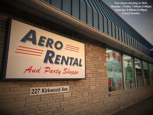 Aero Rental & Party Shoppe is located on the corner of Kirkwood Ave and Gilbert.