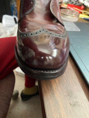 This shoe was Tan when I got it. A little elbow grease and look what I did. I love shining shoes!  Stephen P.