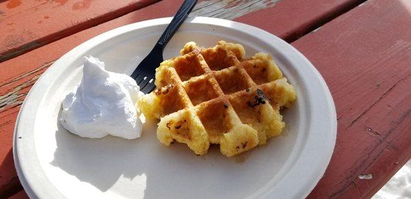 We missed waffles on the first day but came back the next morning and got the first waffles! SO GOOD. Guy behind the bar was awesome too!