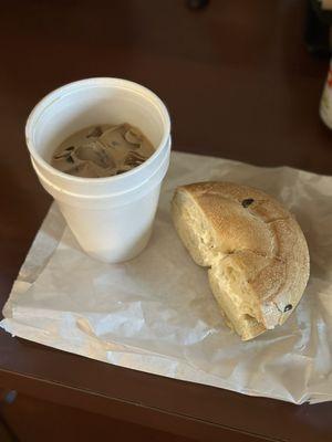 Delicious Vietnamese coffee and jalapeño cream cheese bagel