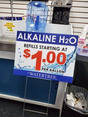 Natural Alkaline Water Refills are 0.35 a gallon .Classic Alkaline Water Refills are $1 a gallon