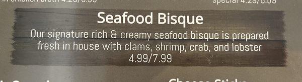 Seafood Bisque ingredients