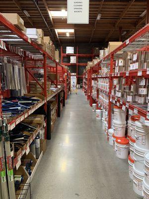 Shelving units with disaster restoration supplies inside Jon-Don