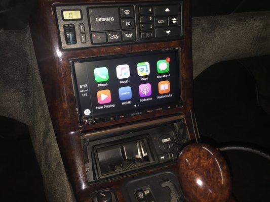 Mercedes 129 sl kenwood excellon double din installation custom relocation and new byrl wood trim work.