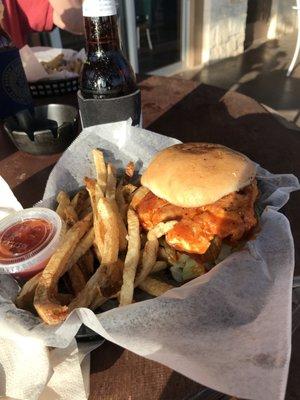 Grilled buffalo chicken sandwich. Good bun and fries