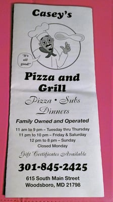 Front of the Menu.