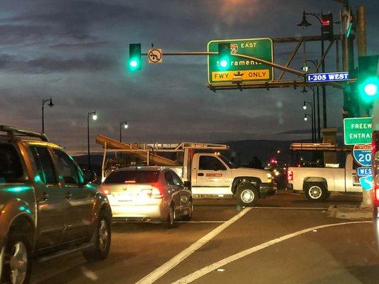 Great driver blocking the intersection during rush hour.