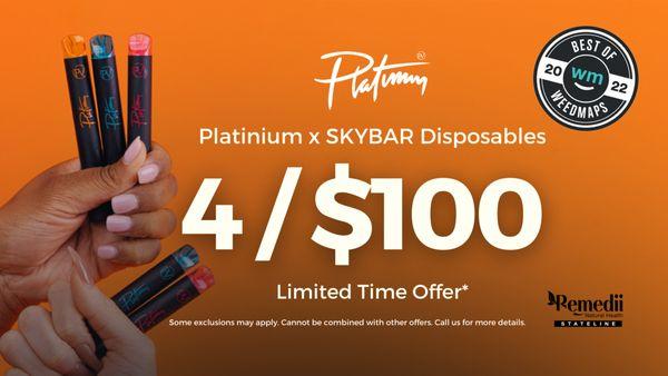 Remedii Stateline - 4 for $100 Platinum x SKYBAR Disposable sales