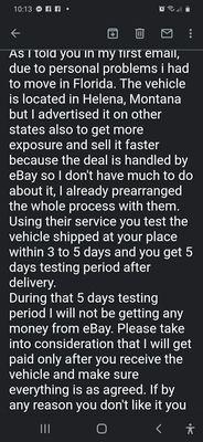 Montana?! she placed this car on several sites to sell but Ebay being the primary go to for business transaction?!?! Ebay ain't heard of ya