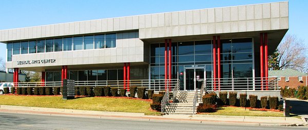 The front of the office building