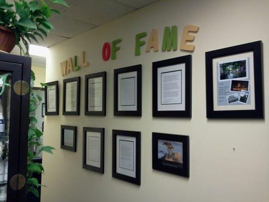 at my old office we had a "Hall of Fame" which displayed our patients' kind words of their healing process through our Chiropractic care.