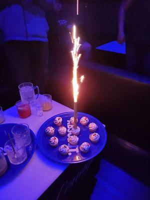 A special birthday celebration with cupcakes and a sparkler!