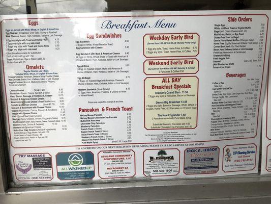 Breakfast menu