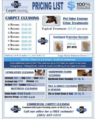 Carpet cleaning price list