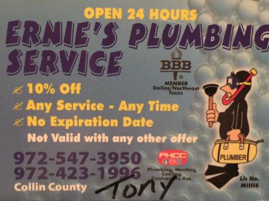 Plumbers calling card