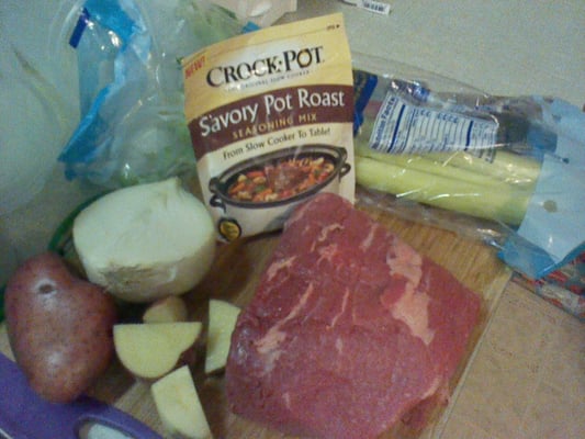 Pot roast dinner ingredients.