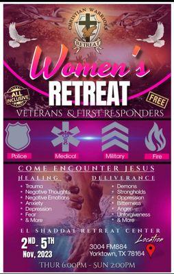 Carvajal&Carvajal sponsors the Womens Christian Warriors Retreats for Veterans and First Responders. Free Registration at cwrtx.org