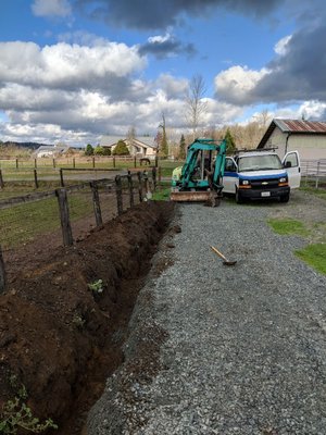 Ditch for water, power, septic for mobile home