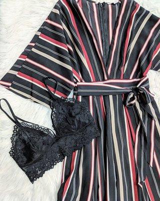 Street Chic ///Trendy stripe pantsuit ($44) & lace bralette ($21) for a show stopping look/// Xoxo