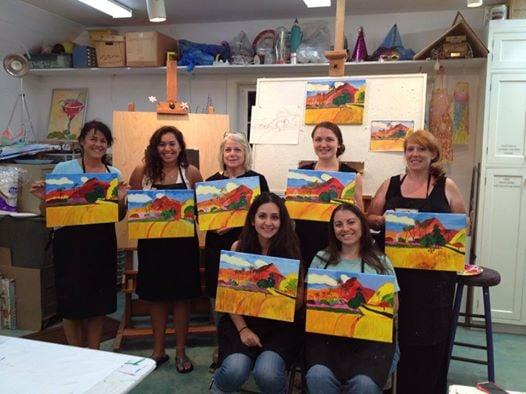 Great night of wine, socializing and learning how to paint Gauguin's Tahitian Landscape at Masters and Mixers!