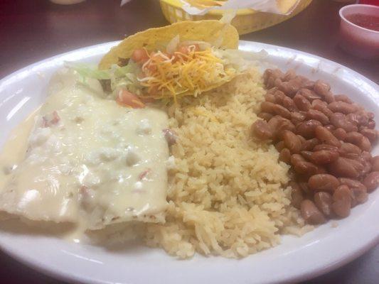 Combo lunch, crispy beef taco with cheese enchilada