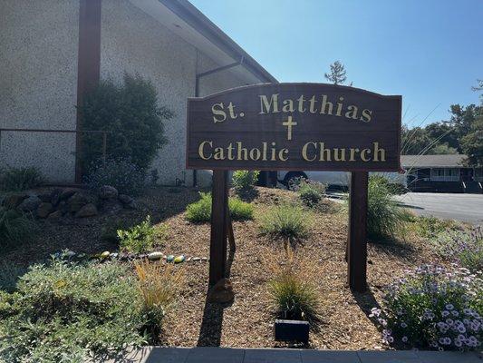 Look for St. Matthias Catholic Church on the corner of Canyon and Cordilleras Roads!