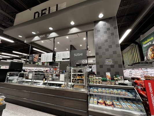 Deli area - subs, wraps, salads and sushi.