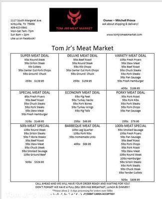 Meat menu