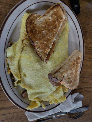 Large farmers omelette with awesome whole grain bread.  I could eat a loaf of this bread.