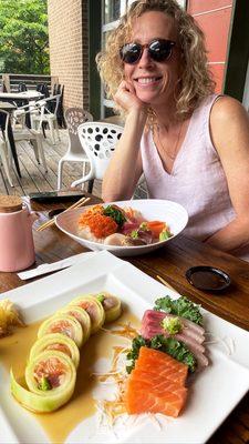 Sunumono Roll, Yellowtail & Salmon Sashimi, Chirashi