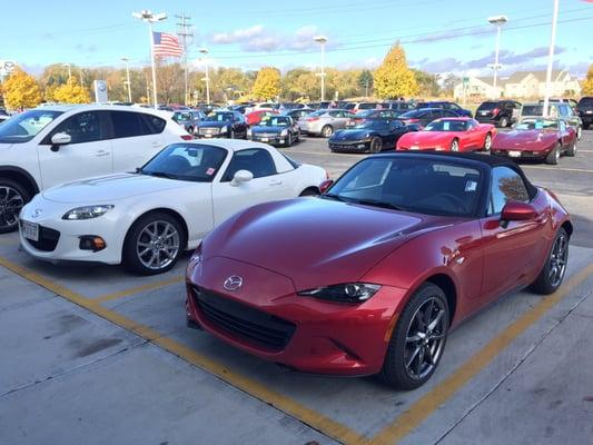 My 2013 Mazda Miata (white) posing next to my 2016 Miata!