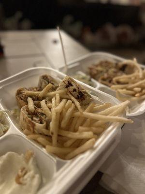 Chicken shawerma with cole slaw and fries