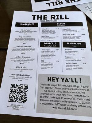 Front of menu