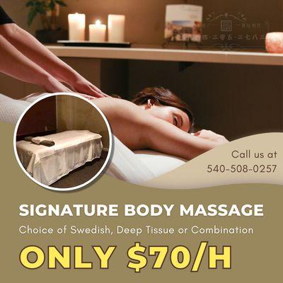 Signature Body Massage ONLY $70/h