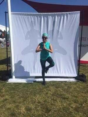 Finish photo after a fast run 5k... sweating and posing. Told you I wasn't a yogi